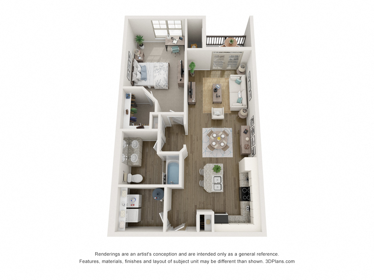 Floor plan for 1 bed, 1 bath, 810 sqft